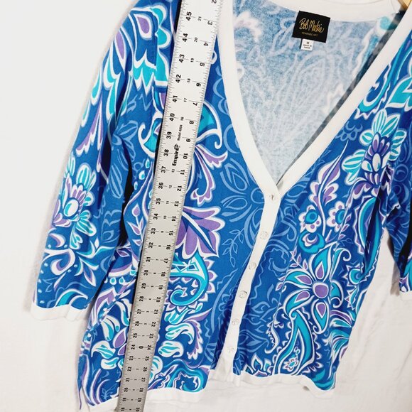 Bob Mackie, 1X Cardigan, Blue Floral Print, 3/4 Sleeve, V Neck, Button Down - Picture 12 of 16